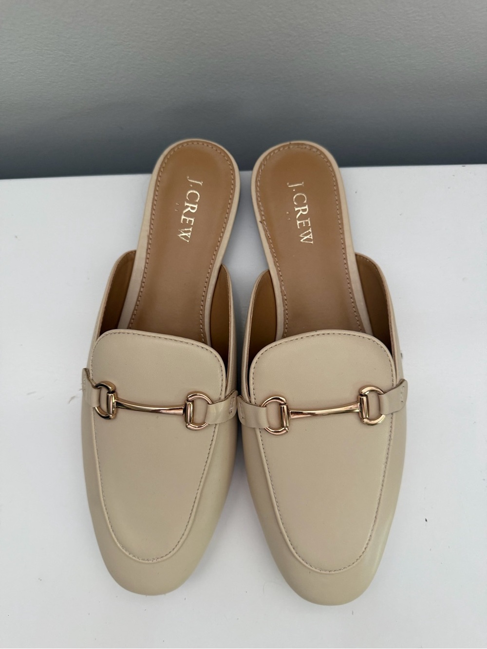J. Crew Cream Leather Slip-On Horsebit Mules sz 10.5